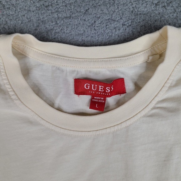 Guess Los Angeles T-Shirt Mens Large Beige Long Sleeve Embroidered Cotton‎ - Picture 4 of 13